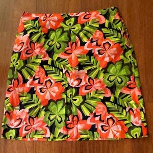 Talbots Women's Bright Floral Pattern Burnt Orange/Green Short Skirt - Size 10